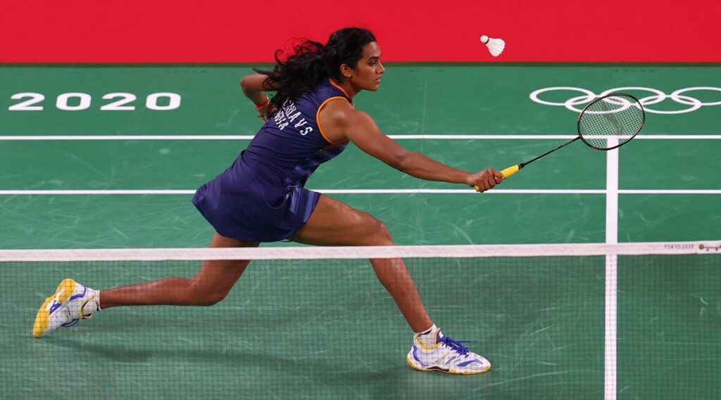 PV Sindhu in action in Tokyo Olympics.