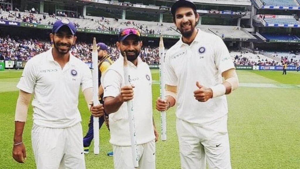 Jasprit Bumrah, Md. Shami and Ishant Sharma poses for picture after winning the test match.