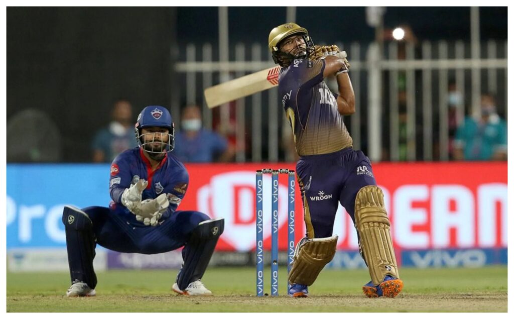 Rahul Tripathi hits six on the second last ball of the inning to take KKR into the finals.